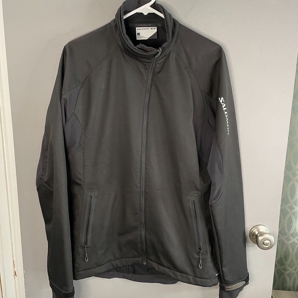 Salomon Womens L Clima Wind Long Sleeve Full Zip Mock Neck Softshell Jacket READ